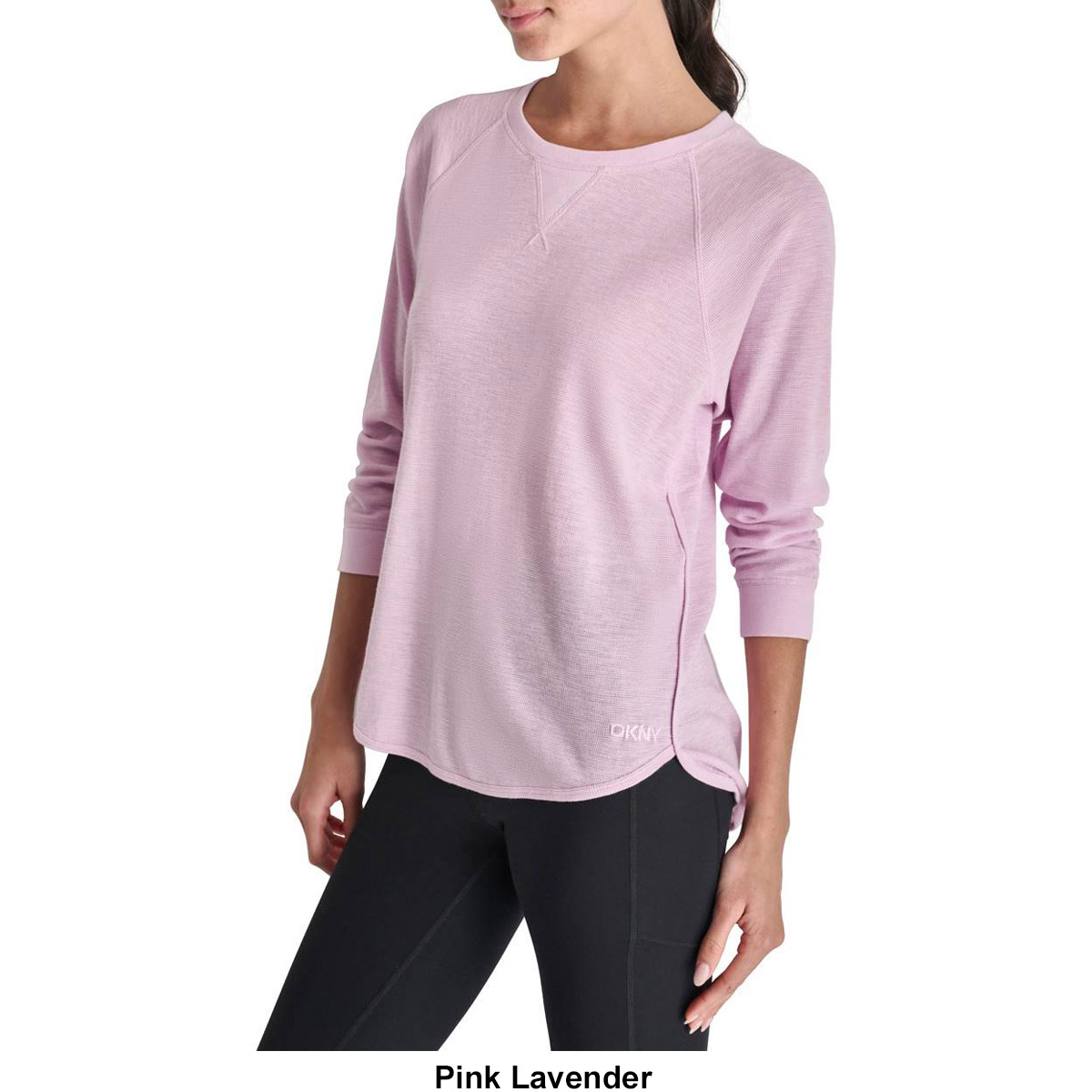 Womens DKNY Sport 3/4 Sleeve Crew Neck V-Notch Solid Tee