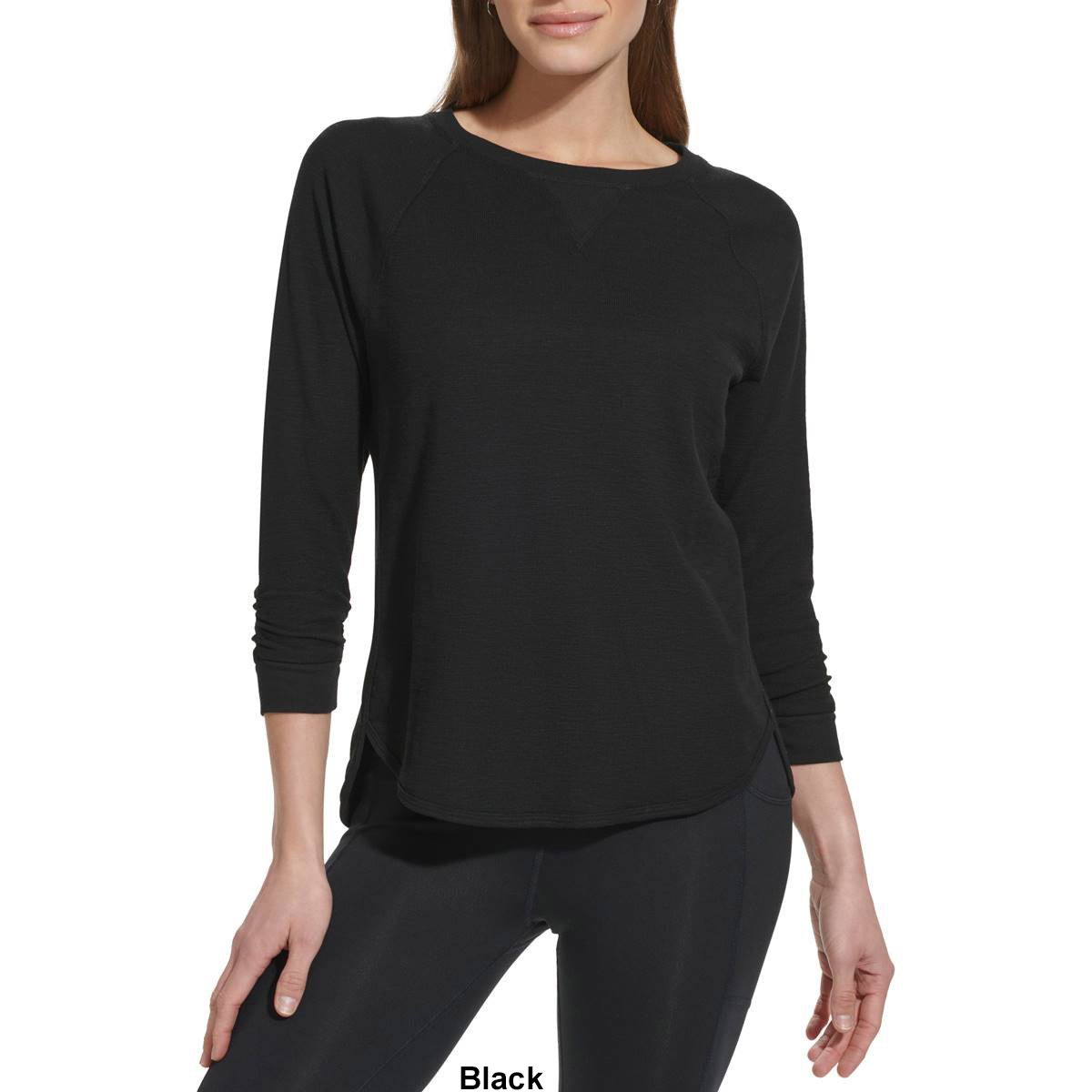 Womens DKNY Sport 3/4 Sleeve Crew Neck V-Notch Solid Tee