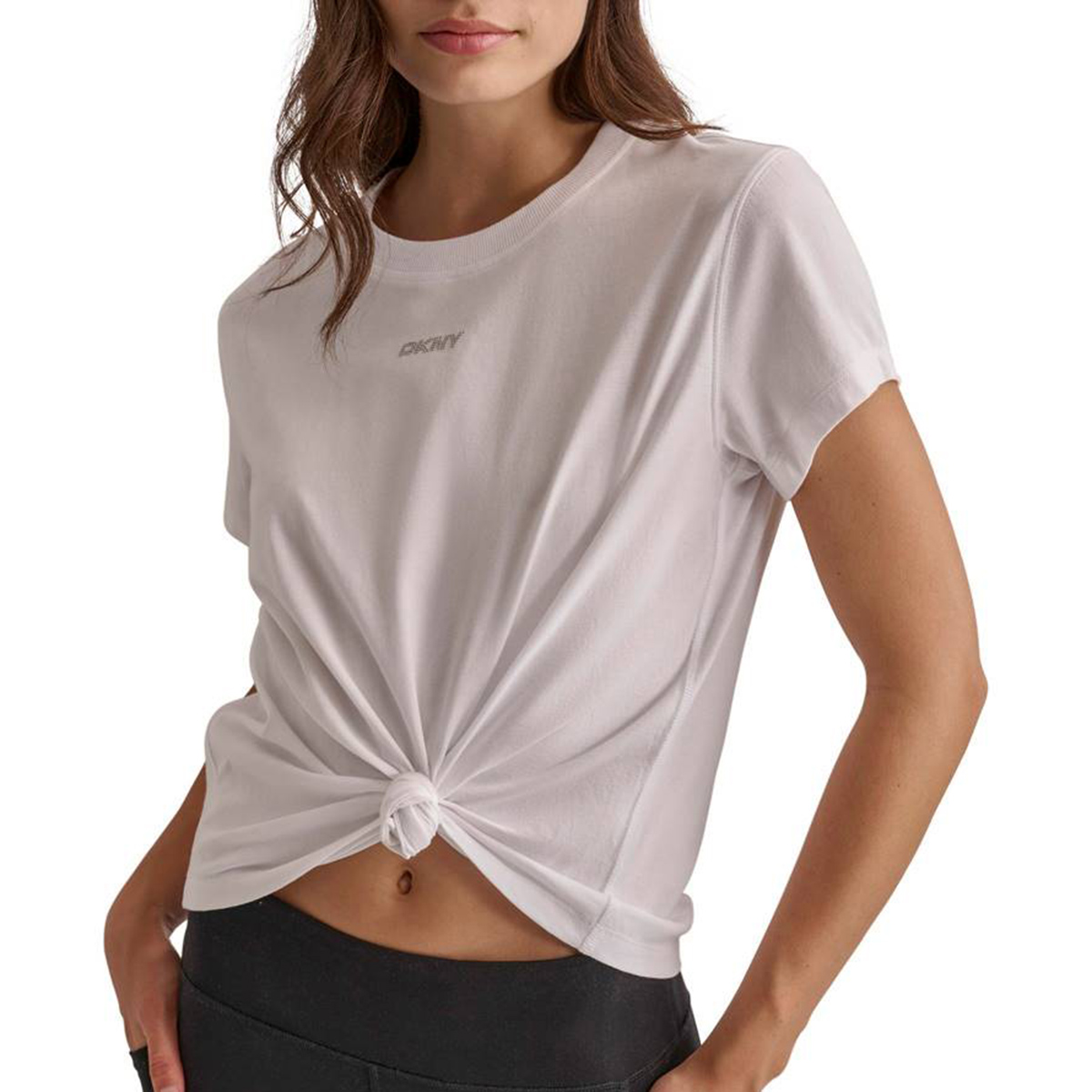 Womens DKNY Sport Mini Studded Logo Knot Front Tee