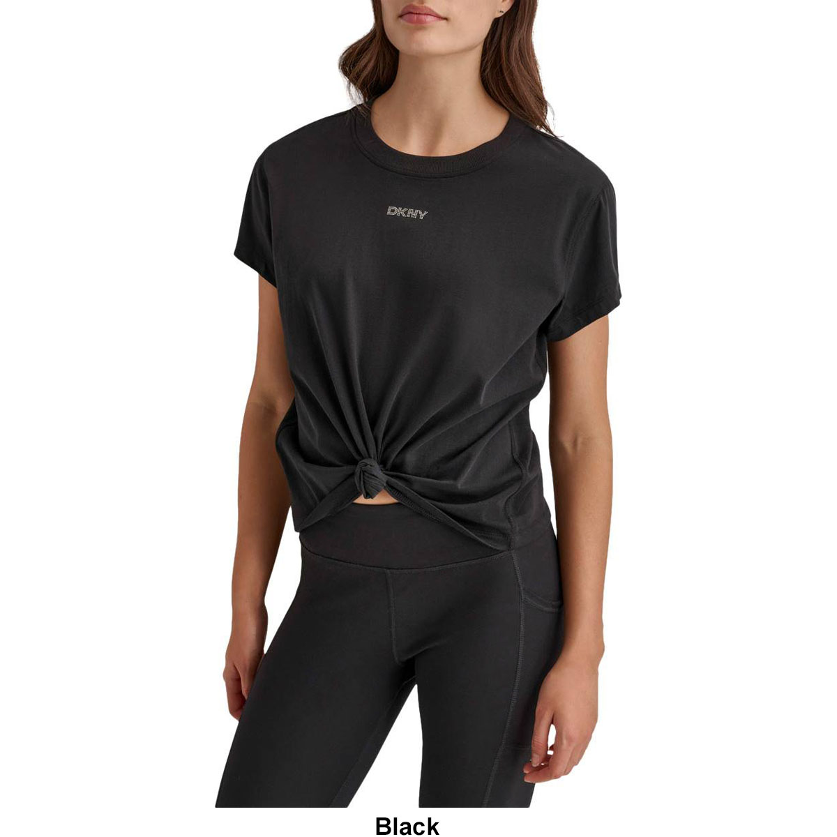 Womens DKNY Sport Mini Studded Logo Knot Front Tee