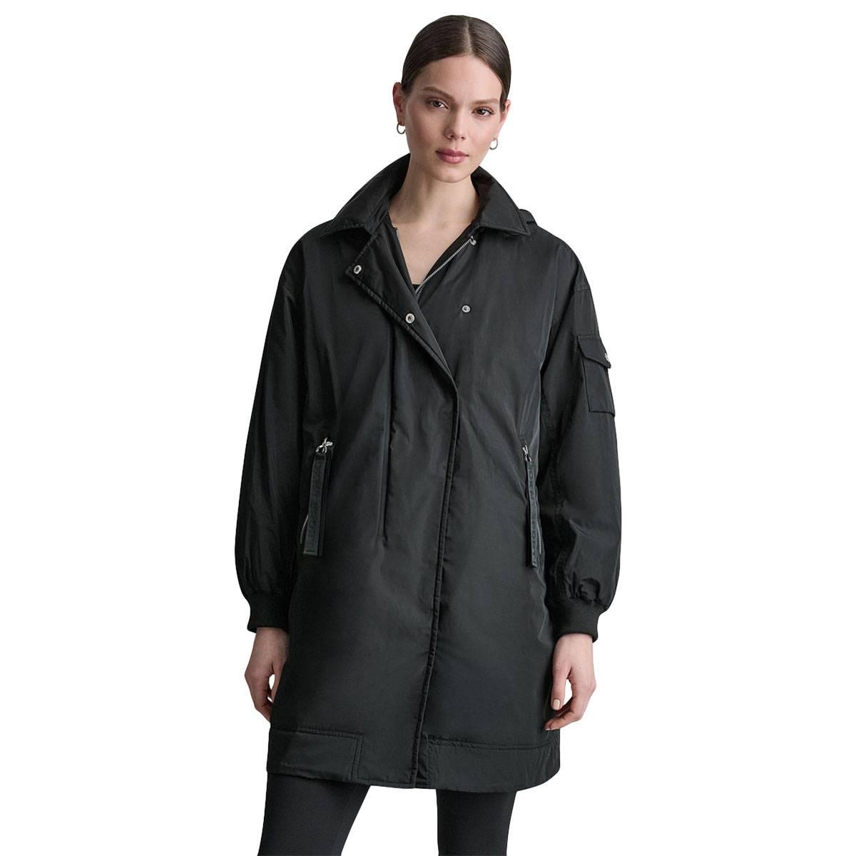 Dkny Sport Women's Removable Hood Long Flight Quilted-Lined Jacket - Black