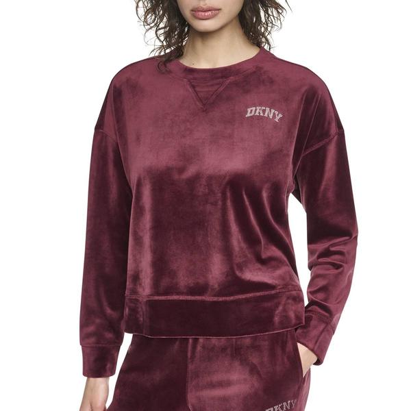 Womens DKNY Sport Platinum Velour Rhinestone Logo Sweatshirt