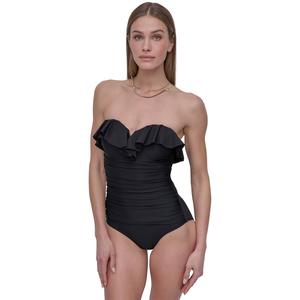 Womens DKNY Solid Ruffled Bandeau One Piece Swimsuit