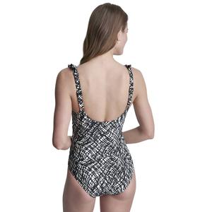 Womens DKNY Cross Hatch V Neck Ruffle Plunge One Piece Swimsuit alternate view