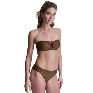 Womens DKNY Shirred Bandeau Top and Low Rise Bottoms Swim Set