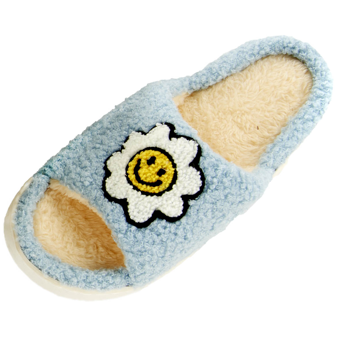 Womens Ella & Joy Flower Smiley Slide Slippers