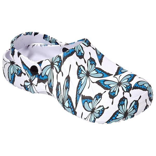 Womens Ella & Joy Blue Butterfly Unlined Clogs