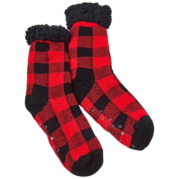 Womens Ella & Joy Sherpa Lined Slipper Socks -Buffalo Check