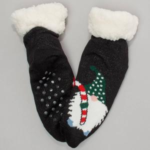 Womens Ella & Joy Gnome Candy Cane Sherpa Lined Slipper Socks