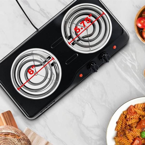 Ovente Electric Double Coil Burner 6 & 5.75in. Cooktop  - Black alternate view
