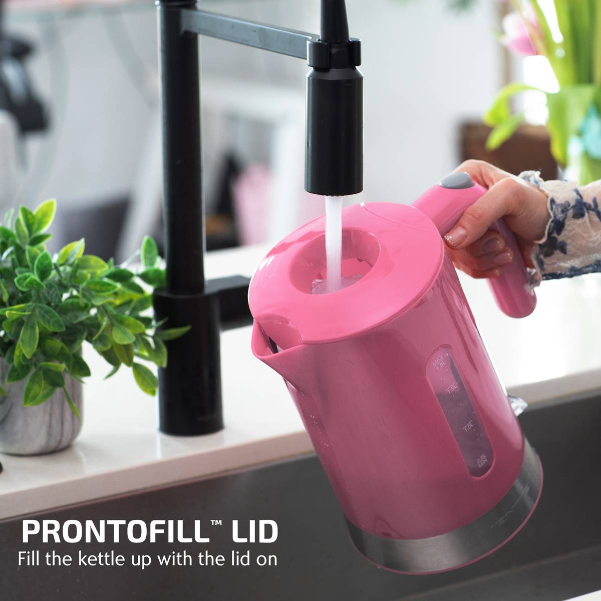 Ovente 1.8 Liter Electric Kettle W/ ProntoFill(tm) Lid - Pink