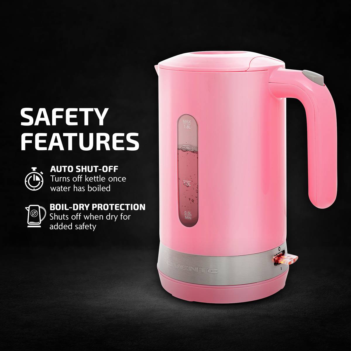 Ovente 1.8 Liter Electric Kettle W/ ProntoFill(tm) Lid - Pink
