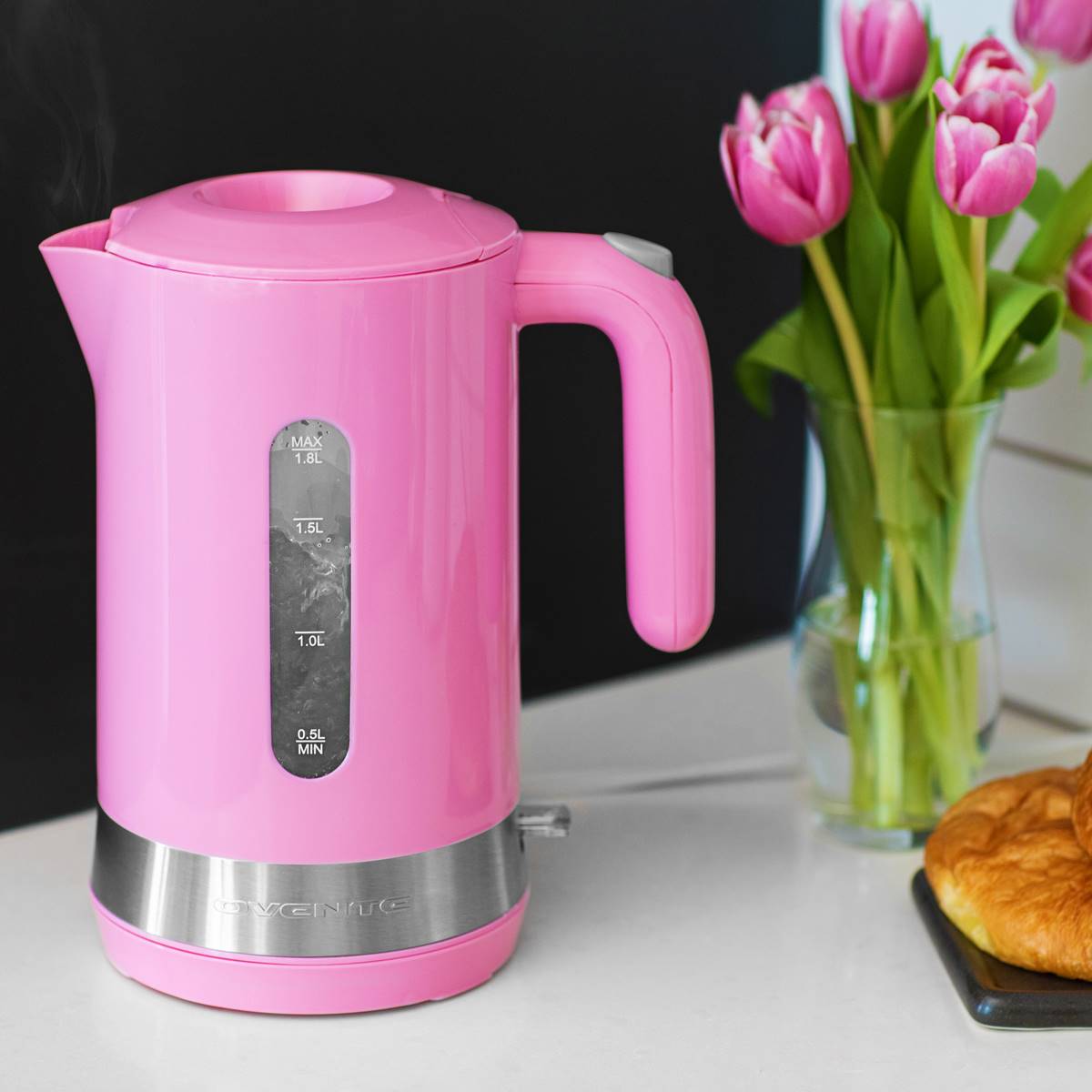 Ovente 1.8 Liter Electric Kettle W/ ProntoFill(tm) Lid - Pink