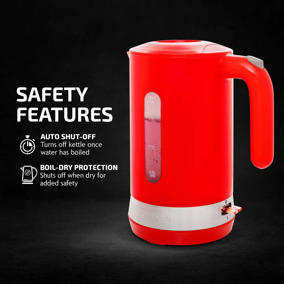 Ovente 1.8 Liter Electric Kettle W/ ProntoFill(tm) Lid - Red