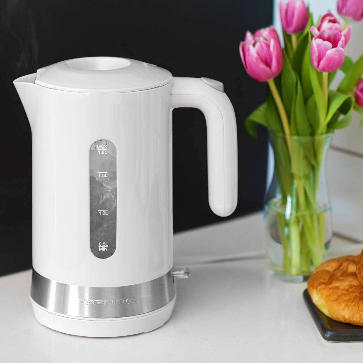 Ovente 1.8 Liter Electric Kettle W/ ProntoFill(tm) Lid - White