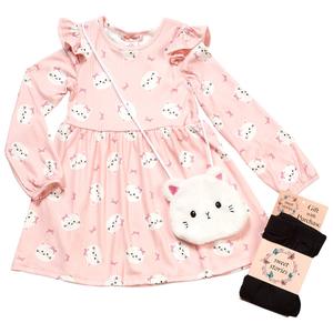 Girls (4-6x) Sweet Stories Cat Dress w/ Leggings & Purse alternate view