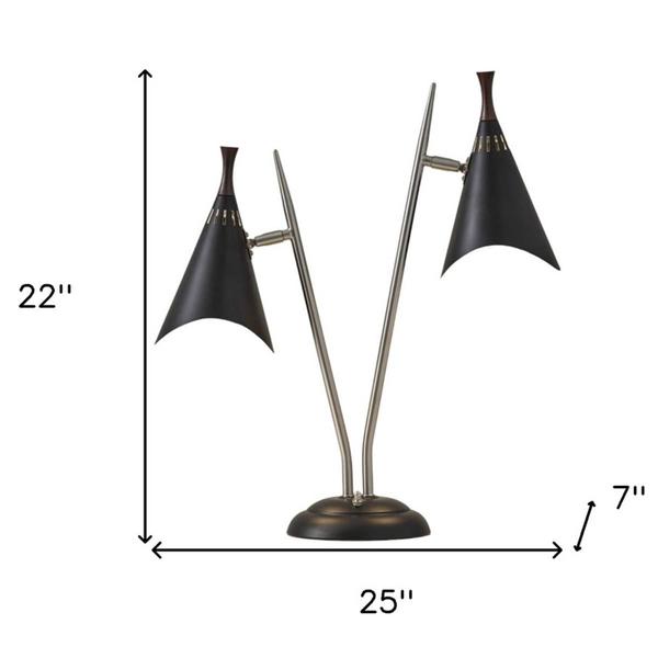 HomeRoots 22in. Black Cone Two Light Desk Lamp alternate view