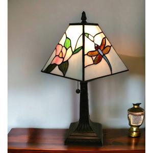 HomeRoots 15in. Dragonfly Floral Glass Candlestick Table Lamp alternate view