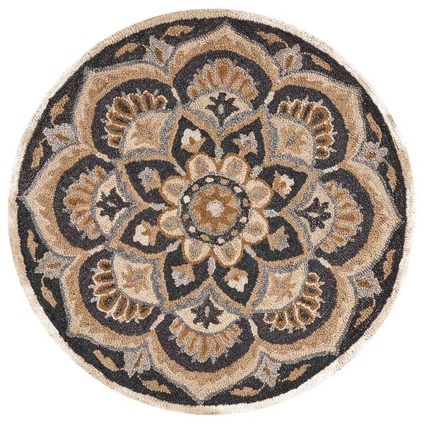 9th & Pike(R) Round Wool Black & Tan Medallion Hand Tufted Area Rug