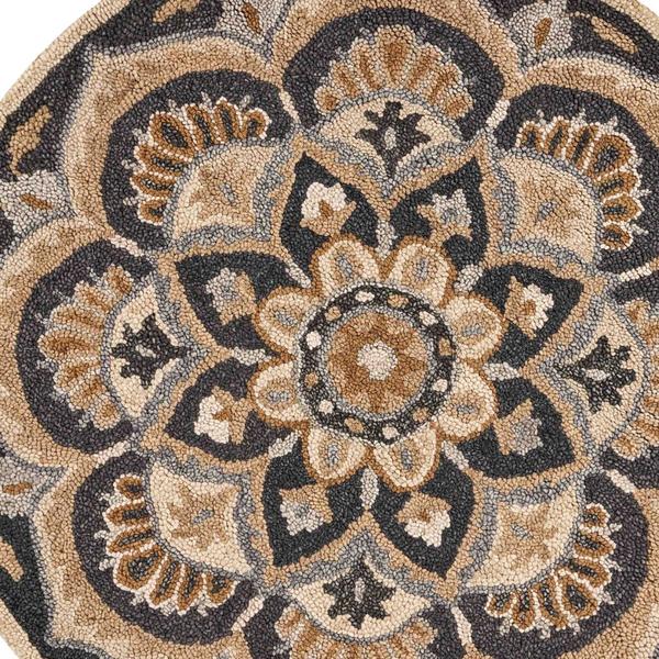 9th & Pike(R) Round Wool Black & Tan Medallion Hand Tufted Area Rug alternate view