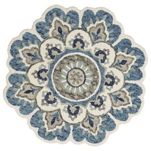 9th & Pike(R) Round Wool Blue & Cream Floral Hand Tufted Area Rug