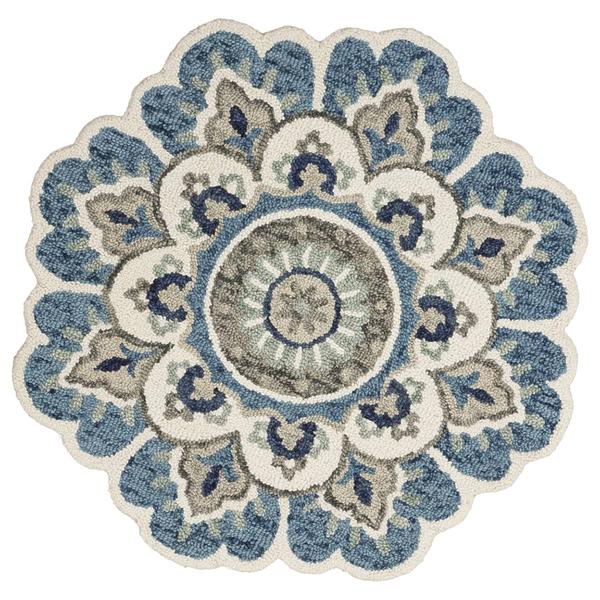 9th & Pike(R) Round Wool Blue & Cream Floral Hand Tufted Area Rug