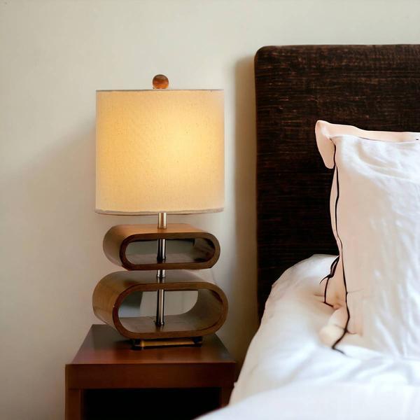 9th & Pike(R) 19in. Natural Shade Retro Oval Wood Table Lamp alternate view