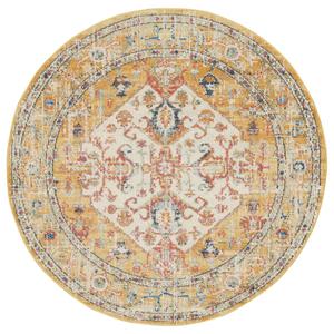 9th & Pike(R) Ivory & Yellow Medallion Round Area Rug