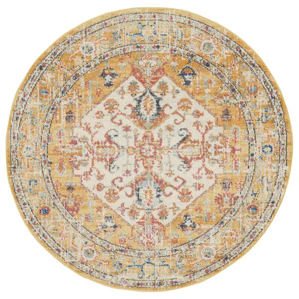 9th & Pike(R) Ivory & Yellow Medallion Round Area Rug