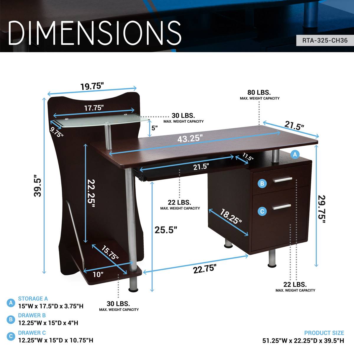 Techni Mobili Stylish Computer Desk W/ Storage