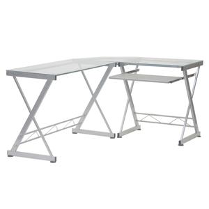 Techni Mobili 62in. L-Shaped Glass Computer Desk w/Keyboard Panel