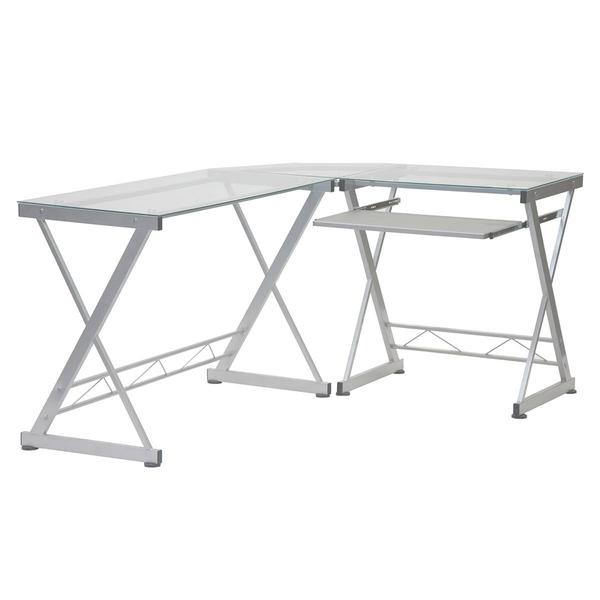 Techni Mobili 62in. L-Shaped Glass Computer Desk w/Keyboard Panel