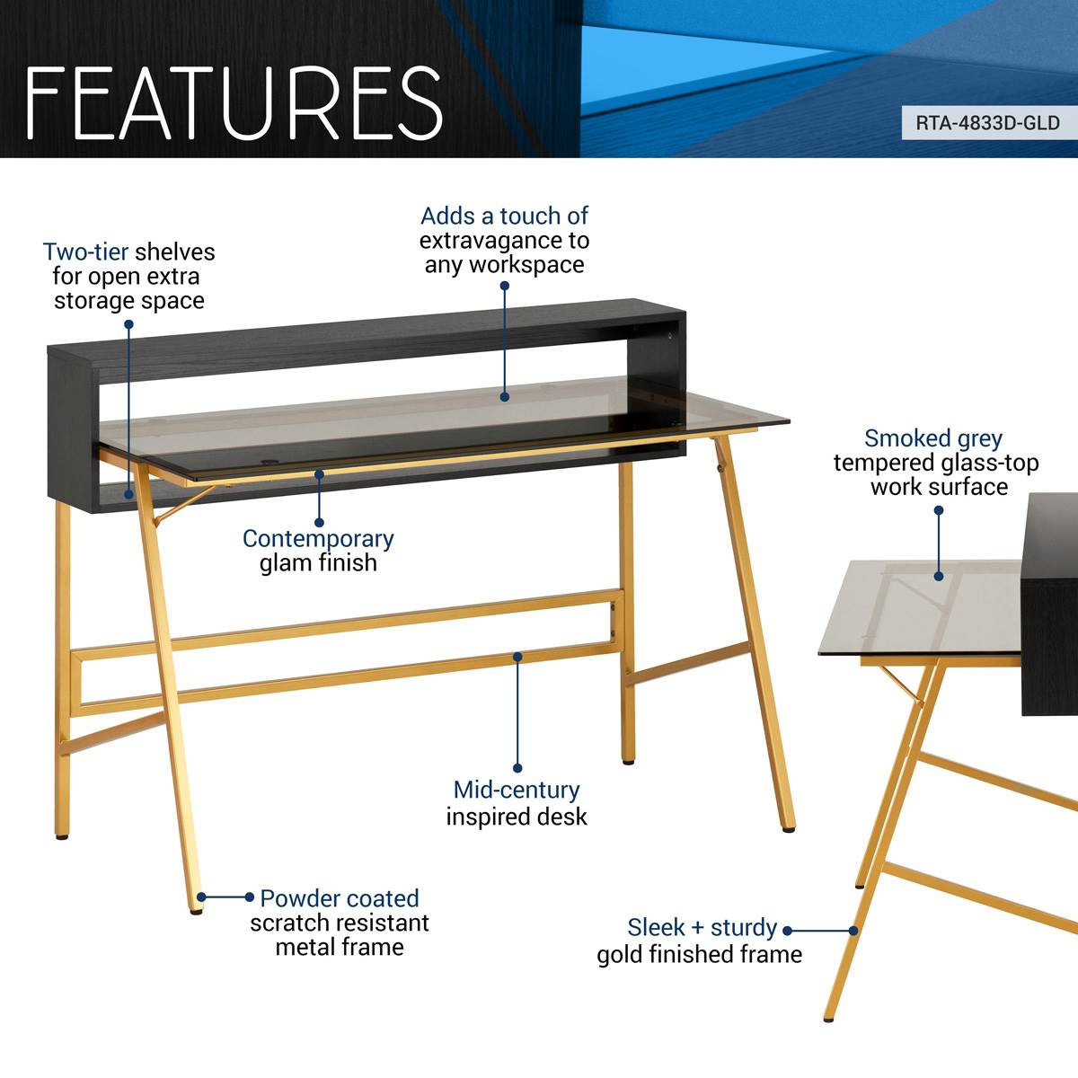 Techni Mobili Home Office Writing Desk W/ Riser