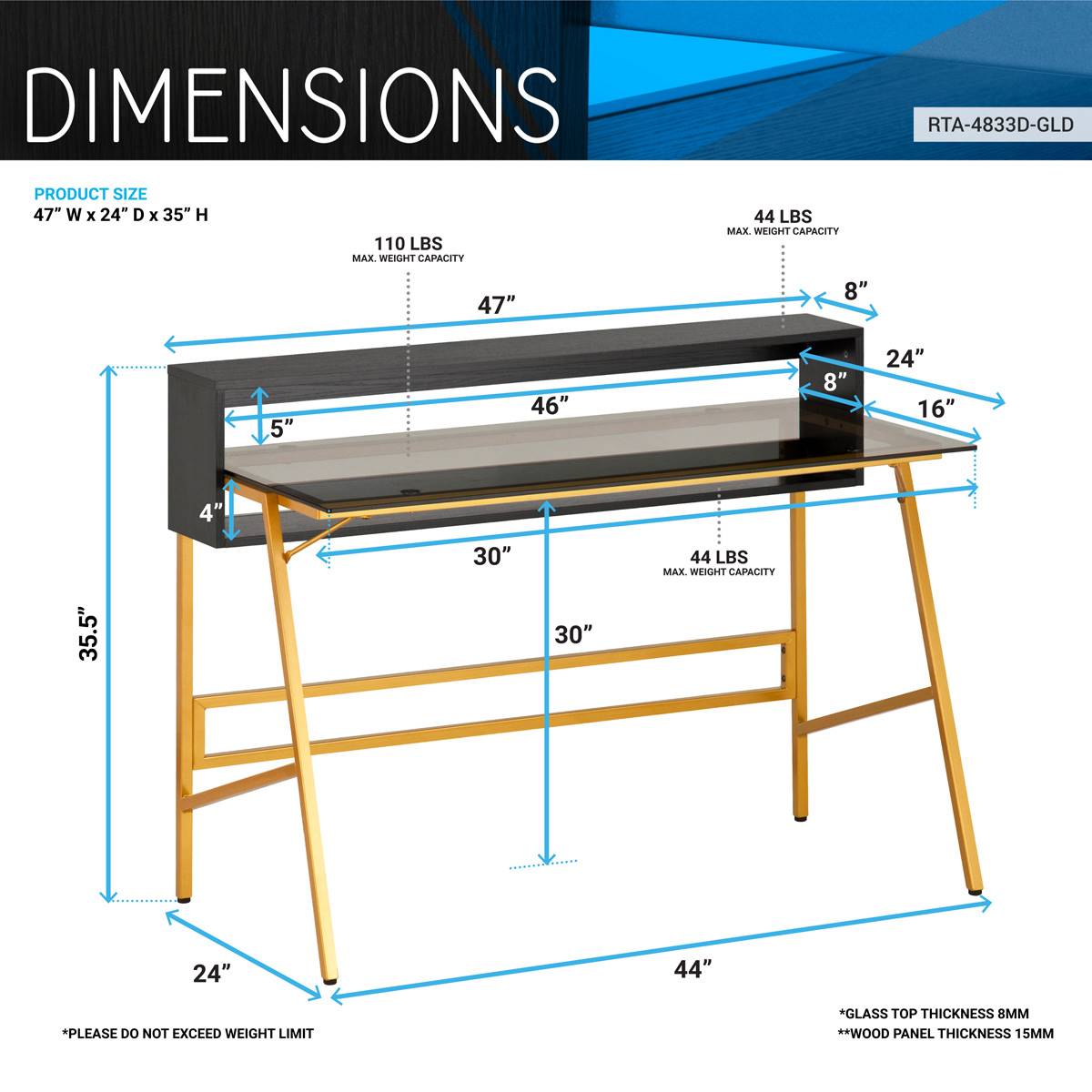 Techni Mobili Home Office Writing Desk W/ Riser