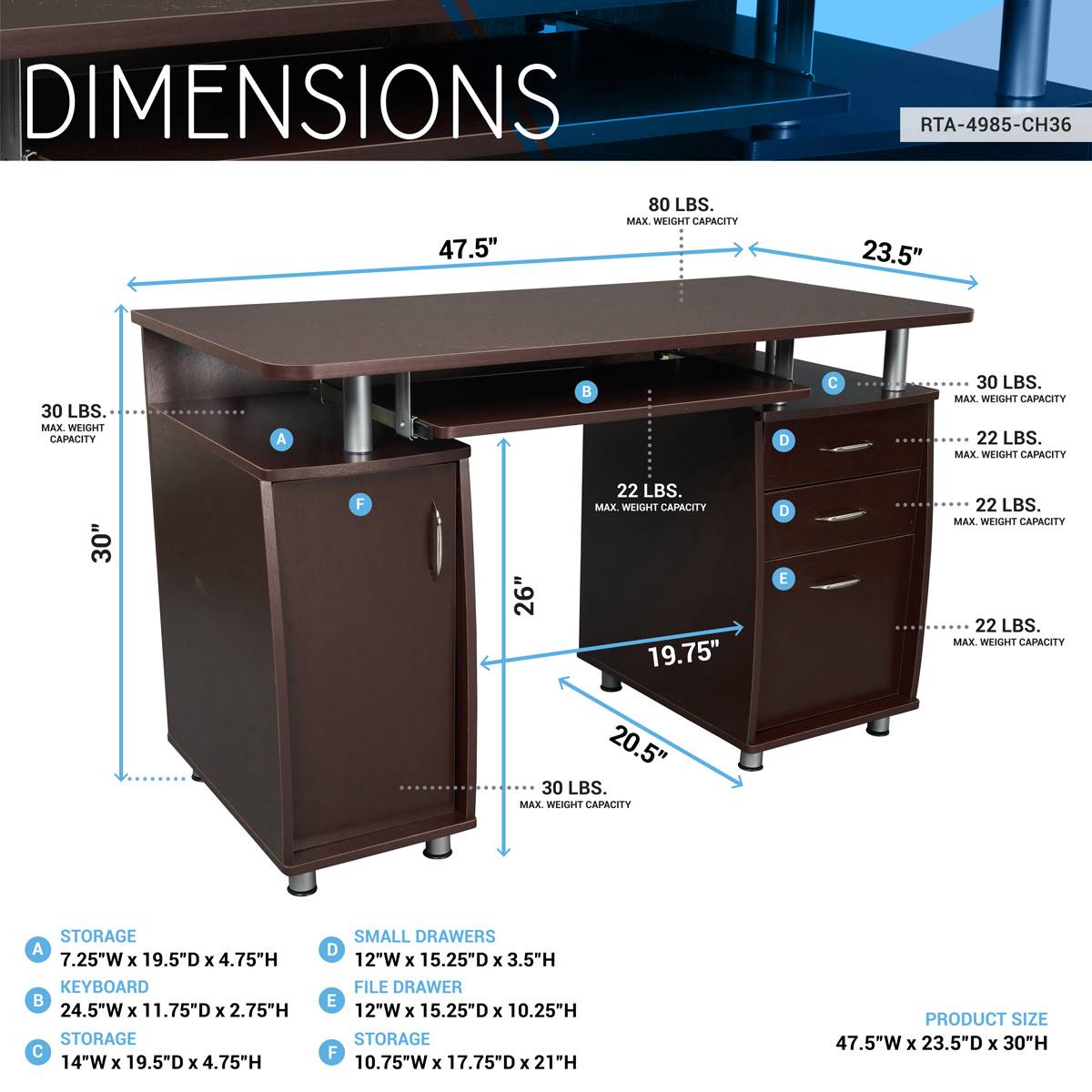 Techni Mobili Complete Workstation Computer Desk W/ Storage