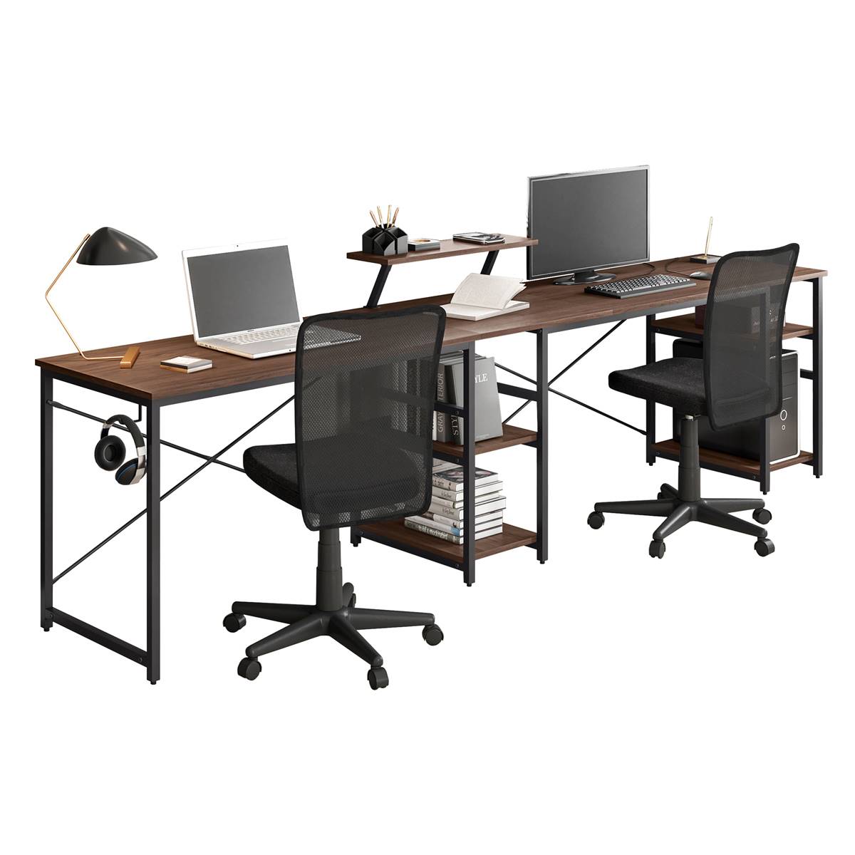 Techni Mobili L-Shape Industrial Desk W/ Storage Shelves