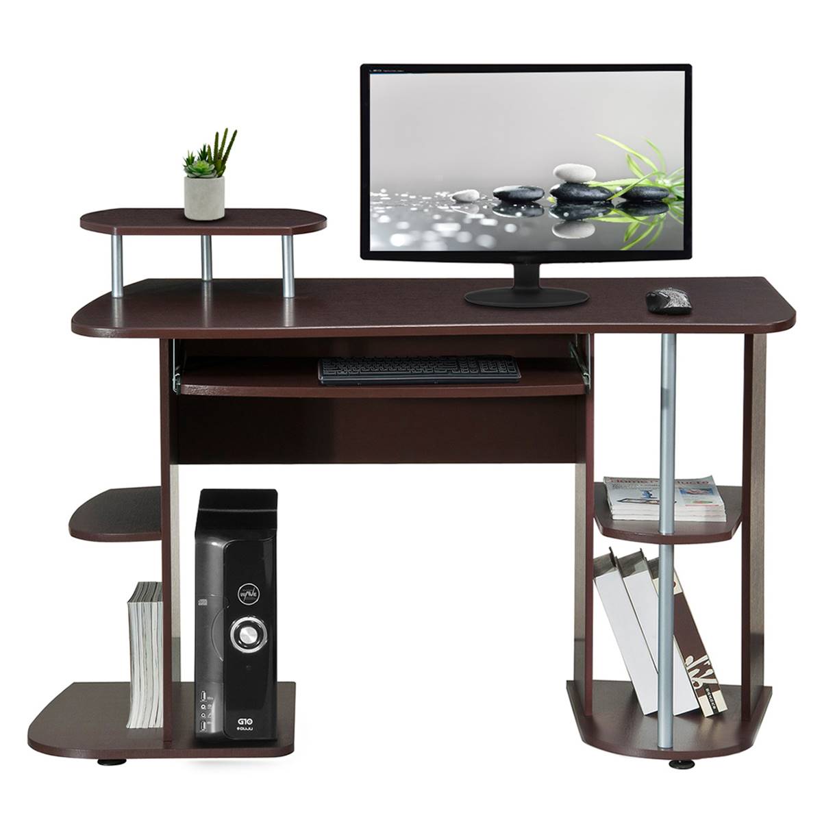 Techni Mobili Complete Computer Workstation Desk W/ Shelves