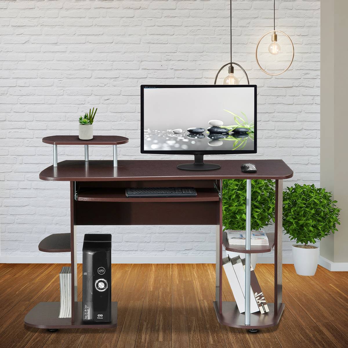 Techni Mobili Complete Computer Workstation Desk W/ Shelves