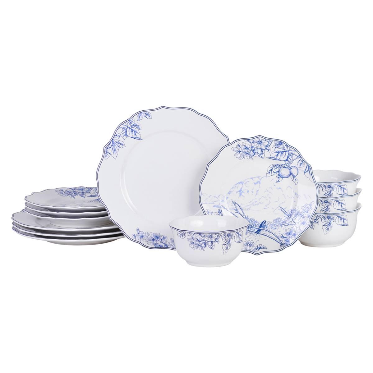 222 Fifth Hudson Valley Porcelain 12 Pc. Dinnerware Set, Service for 4 - Green