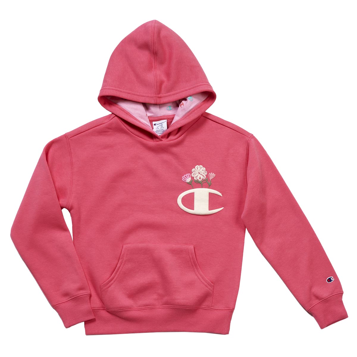 Girls (7-16) Champion(R) Solid Embossed Floral Emblem Hoodie