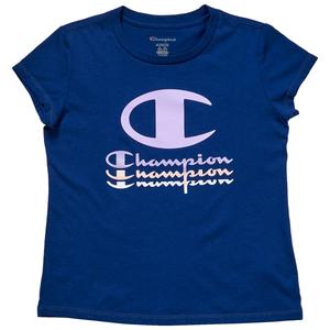 Girls (7-16) Champion(R) Short Sleeve Repeating Glitter Logo Tee