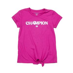 Girls (7-16) Champion(R) Short Sleeve Tie Front Bow Logo Tee alternate view