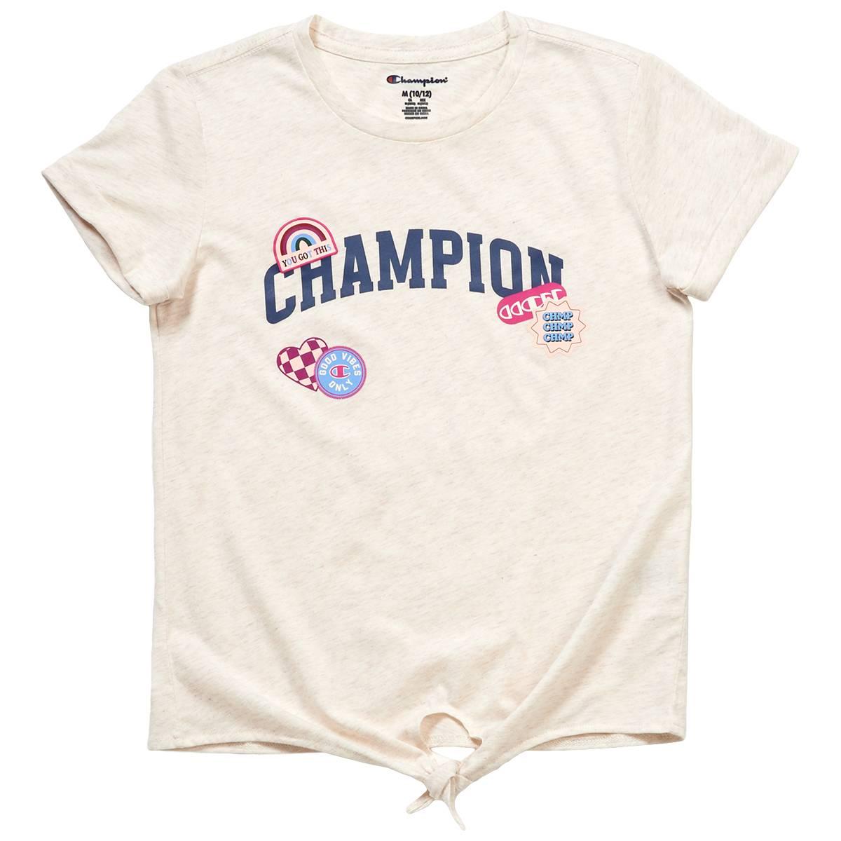 Champion Big Kid Girls Crew Neck Short Sleeve Classic Fit Graphic T-Shirt, X-large (16), Beige