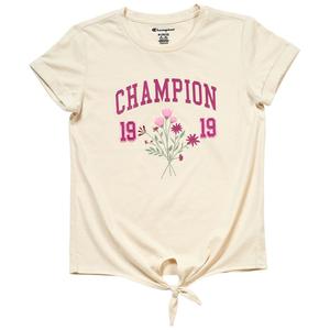 Girls (7-16) Champion(R) Short Sleeve Tie Front Flower Graphic Tee