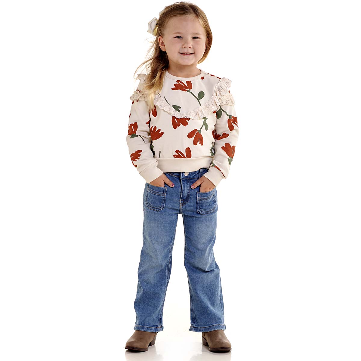 Toddler Girl 7 For All Mankind(R) Eyelet Trim Top & Denim Set