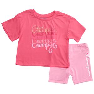 Girls (4-6x) Champion(R) Multi-Script Yummy Tee & Bike Shorts Set