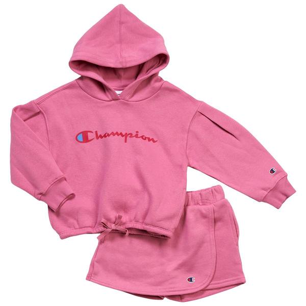 Girls (4-6x) Champion(R) Pullover Logo Cinch Hoodie & Short Set