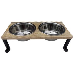 Indipets Luxe Craft Wooden Slated Elevated Pet Bowls
