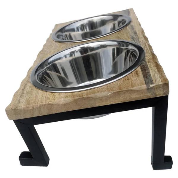 Indipets Luxe Craft Wooden Slated Elevated Pet Bowls alternate view