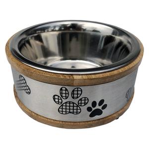 Indipets Wooden Ring Dog Bowl w/ Metal Paw Plate